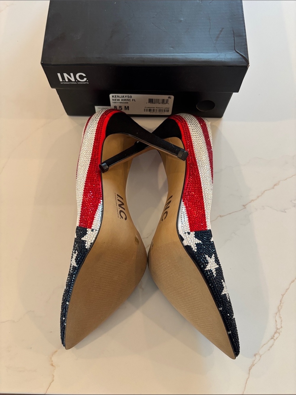 INC International Concepts Red White and Blue Rhinestone Star-Striped Pumps 250 - Picture 10 of 12